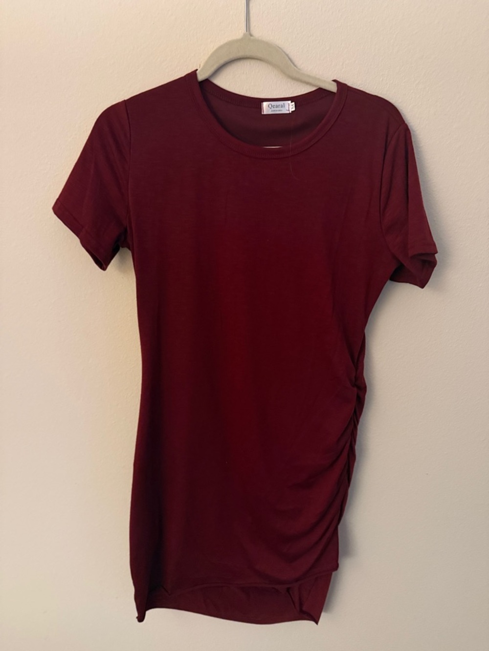 Women's Short Sleeve Ruched on side Dress Burgundy